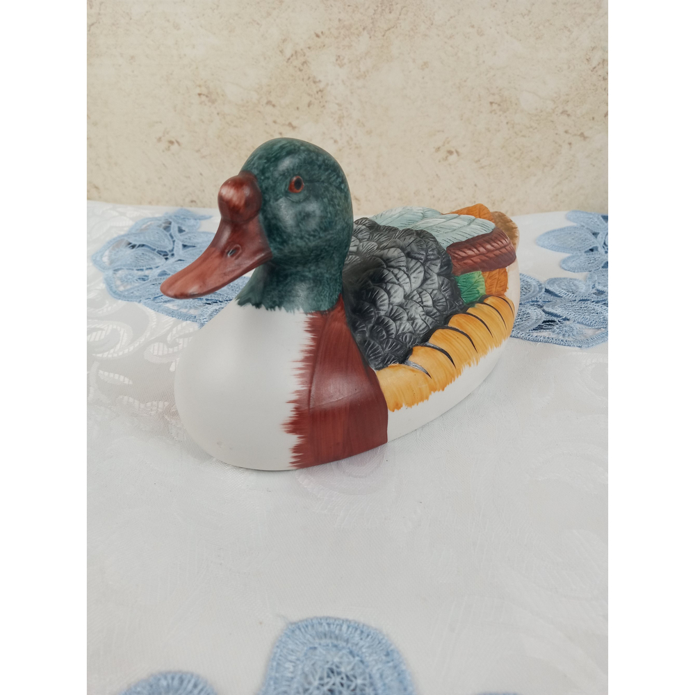 Vintage Ceramic Hand Painted Cannon Shell Duck Figurine 8"
